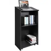 VEVOR Podium Stand, 47 in Hostess Stand with 4 Rolling Wheels, Wood Podium with Storage Shelves, and Slant Desktop, Lecterns & Podiums for Church, Off