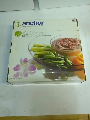 Anchor Hocking Presence Deep Chip n Dip Set Clear Glass USA