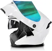 Retro Motorbike Flip Up Helmet ECE/DOT Approved, Unisex Motorcycle Locomotive Helmet, Open Face Motorcycle Helmet with Visor, Men Women Motorcycle Modular Helmet A,L=59-60CM