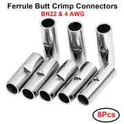 8Pcs BN22 Copper Bare Wire Splice Terminals Ferrule Butt Crimp Connectors 4 AWG
