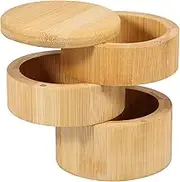PHWRECZ Triple Salt Cellar With Magnetic Cover - 3 Layer Bamboo Box, Large Capacity Spice Container 3.5×4.5 Inch for Kitchen, Spices, Peppercorns