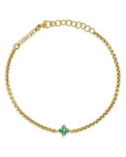Zoe Chicco 14K Yellow Gold Emerald Gemstones Flower Cluster Box Chain Link Bracelet
