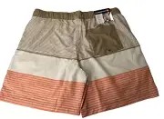 Quicksilver Board Shorts Mens XL Orange Tan Stretch Surf Swim Trunks 7” Inseam