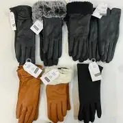 Time & Tru Leather Gloves Woman's Soft Tech Touch Driving Fleece Lined OS Black
