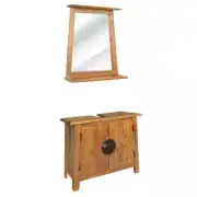 Wooden Vanity Cabinet And Mirror Set Retro Style Under Sink Bathroom Furniture