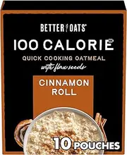 Better Oats 100 Calorie Cinnamon Roll Oatmeal Packets, Flax Seed and Whole Grain Breakfast, Cooks in 90 Seconds, Box of 10 Pouches (Pack of 6)