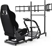 Dardoo Racing Simulator Cockpit with Triple Monitor Stand and Black Seat Fit for Logitech/Thrustmaster/Fanatec T500RS TX G29 G920 G923 CSL-DD, No Steering Wheel,Pedal,Handbrake