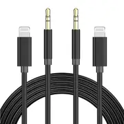2 PCS Lightning to 3.5mm Jack Male Audio AUX 1m/6ft Cable For iPhone 14 13 ProMax 11 Pro Max XS Max XR 8 7 6 iOS iPad - Black