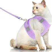 UPET Reflective Cat Harness and Leash, Kitten Cute Double Soft Mesh Cats Vest, Adjustable No-Pull Voyager Step-in Harnesses for Small, Medium, Large, Heavy Duty Walking Training(Purple M)