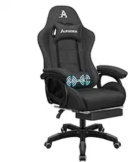 [ALFORDSON] Fabric Dark Grey Linen Ergonomic Executive Office Chair with Footrest, Gaming Chair with SGS Listed Gas-Lift, Height Adjustable Racing Chair with Massage and 150° Recline