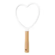 Portable Handheld Cosmetic Mirror Heart Wood Handle Vanity Makeup Mirror