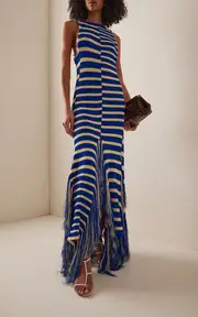 [Proenza Schouler] Yves Striped Fringed Cotton Knit Maxi Dress