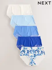 Blue Floral Midi No VPL Lace Back Briefs 5 Pack (AT0849) | $56