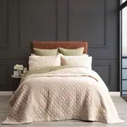 Renee Taylor Cavallo Stone washed French Linen Quilted Bed Coverlet Set Natural
