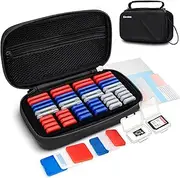 EVA PU Memory Card Case with 48PCS Clear Plastic Memory Card Holder for 24 SD SDHC SDXC & 24 TF MSD Cards,Dual-Protect Water-Resistant Anti-Shock MicroSD SD Card Carrying Organizer with Label