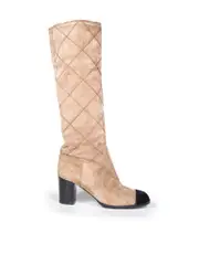 Brown Suede Knee High Cap-Toe Boots