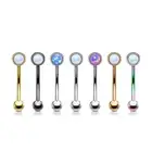 7 Pc Opal Flat Back Curve Barbell Eyebrow Ring Lip Rook Daith Snug Piercing 16G