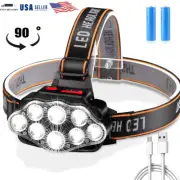 Headlamp 8x LED Super Bright Lumen Rechargeable Head Light Flashlight Torch Lamp