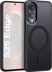 [T Tersely] Magnetic Case for Samsung Galaxy S25 Edge 5G, Compatible with MagSafe, Translucent Matte Ultra Slim Shockproof Anti-Slip Protective Phone Cover - Black