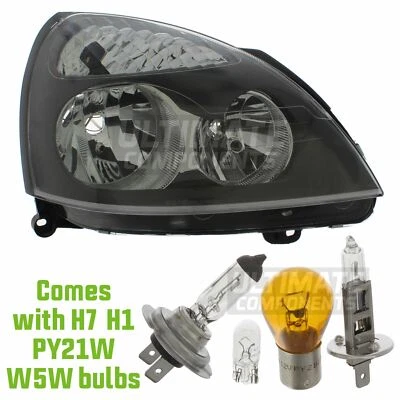 Renault Clio Hatchback 2001-2005 Grey Headlight Headlamp Drivers Side & Bulbs