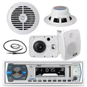 Pyle Boat USB Bluetooth Radio, 6.5" Speakers, 8" Tower LED Speaker Set, Antenna