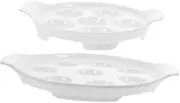 ABOOFAN 2pcs Ceramic Escargot Plates White Escargot Serving Dish Oven Safe Snail Holder Tray Decorative Footed Shell Baking Platter for BBQ Grilling and Seafood Serving