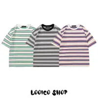 在飛比找蝦皮購物優惠-【looico】夏季條紋短袖 夏日色彩條紋上衣 短袖T恤男女