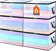 [Lifewit] 6 Pack Plastic Clothes Storage Bags, 60L Foldable Storage Containers Closet Organizers and Storage Moving Bags with Sturdy Zipper Lids Reinforced Handle for Bedding, Blanket, Comforter