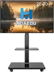 NOAEOU Movable TV Stand with Wheels,TV Table,Mobile TV Floor Stand,Suitable 26-70 Inch Screen TV Stands,Swivel & Height Adjustable,for Family Living Room Bedroom Meeting (Black)