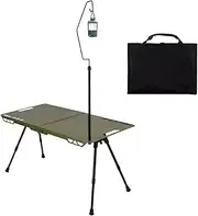 Camping Table, Foldable Dining Board, Portable Height Adjustable Picnic Table with Light Holder for RV Tailgating Garden Barbecue Beach Backyard Balcony Patio