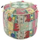 22" Indian Handmade Green Cotton Patchwork Ottoman Pouf Cover Cushion Cover AU