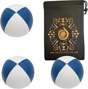 3 x Pro 76g Cascade Mini Juggling Balls - Small Sized Quality Thud Juggling Balls & Bag - Set of 3 Juggling Balls (Blue and White)