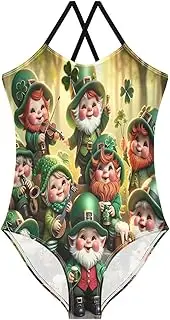 [RPLIFE] St. Patrick's Gnomes Girls Swimming Suits 3-10T Girls Athletic Swimsuit, Beach Apparel