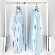 Pull Down Extendable Wardrobe Rail, Hanging Lift Clothes Wardrobe Rail, Wide Adjustable: 450~600mm, 600~830mm, 830~1150mm, Clothes Hanger Rail for Hanging Clothes, Loading 20kg,AM/Silver FANDIAO