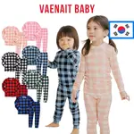 [韓國 VAENAIT BABY] 6M-7Y 兒童男女通用女孩男孩柔軟舒適莫代爾睡衣睡衣 2 件套窗戶格子套裝