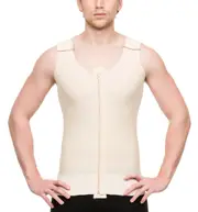 Isavela Male Post Surgical (Stage 1) Compression Vest w/ Zipper (Sleeveless) - Beige