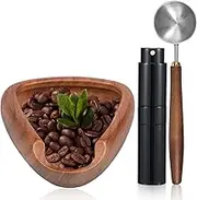 Wood Coffee Bean Dosing Cup and Spray Bottle Set, Practical Coffee Bean Measuring Cup with Spritzer and Spoon, Espresso Accessories Coffee Bar Accessories for Coffee (Dark Brown)