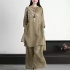 linen embroidered shirt loose long pant two pieces set CODE: READY1243