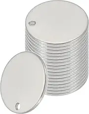 uxcell 18 Pcs Metal Stamping Blanks, 12mm Round Name Tags Stainless Steel Circle Blanks Label Flat Plate Disc with Hole for Laser Engraving Stamping Dog Tags Keychain Making, Silver Tone