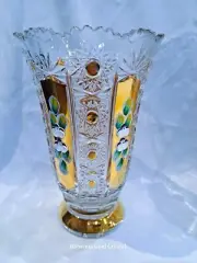 Czech bohemia crystal glass - Cut crystal vase 21cm/8" decorated gold III.