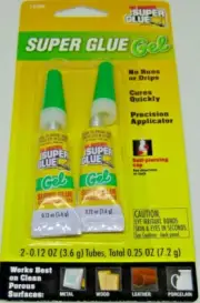 SUPER GLUE Gel 2 Tube Pack. 0.12 Oz Size. No Runs or Drips. Free Shipping.