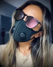 Black Face Mask Cover Dual Air Valve Anti PM2.5 Protection Reusable Washable 2pc