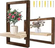 2 Pcs Wood Floating Shelves Square Floating Shelves for Wall Decorative Floating Wall Shelves Wall Mounted Shelf for Living Room Bedroom Bathroom