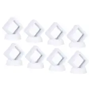 3D Floating Display Frame Coin Jewelry Case with Base 2"x2" White 8pcs