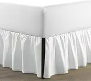 SKY BEDDINGS - Queen Size Ruffled Bed Skirt with Split Corners - 18 Inch Drop Dust Ruffle Bed Skirt with Platform Three Sided Coverage - 100% Microfiber, White