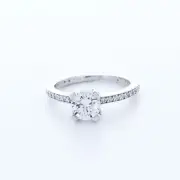 1 1/4ct F VS2 Round Cut Natural Certified Diamonds 950 Plat. Classic Accent Ring