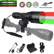 3 in 1 LED Flashlight Red Green White Light Zoomable Hunting Torch with Mount