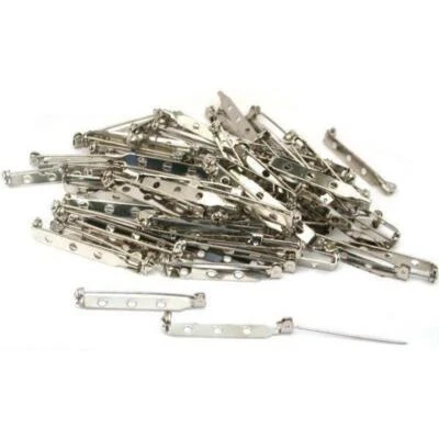 75 Nickel Plated Pin Backs Badge Craft Parts 38mm x 5mm