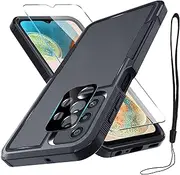 [RMOCR] Case for Samsung Galaxy A23 5G/4G,with Tempered Glass Screen Protector and Camera Lens Cover,Heavy Duty Rugged Shockproof Full Body Protective Phone Cover,Black Matte