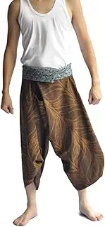 [Siam Trendy] Unisex Tone Thai Fisherman Pants Yoga Trousers Free Size Cotton Brown, Brown, One Size